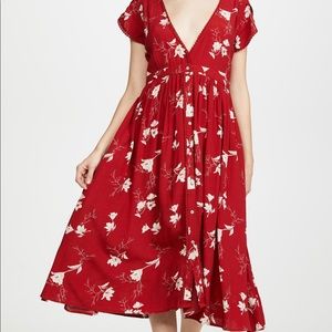 Knot Sisters Red and White Button-front midi dress